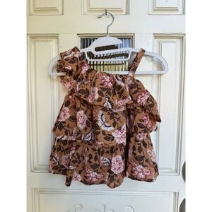 Janie and Jack Girls Brown Floral Butterfly Ruffle One Shoulder‎ Top Size 7